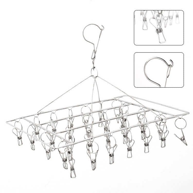 DS BS Stainless Steel Clothes Hanger with 36 Clips 2Pack