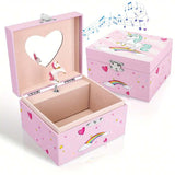 DS BS Girl's Musical Jewelry Storage Box With Spinning Unicorn- Pink