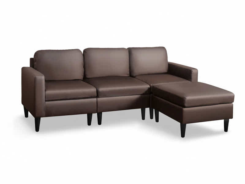 Moser PU Leather Sofa With Ottoman - Brown