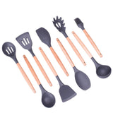 DS BS 9 Piece Wood and Silicone Kitchen Utensil Set