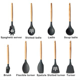 DS BS 9 Piece Wood and Silicone Kitchen Utensil Set