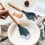 DS BS 9 Piece Wood and Silicone Kitchen Utensil Set
