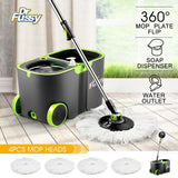 DS BD 360 Degree Spin Rotating Mop Bucket Set w/ Wheels and 4 Microfiber Heads