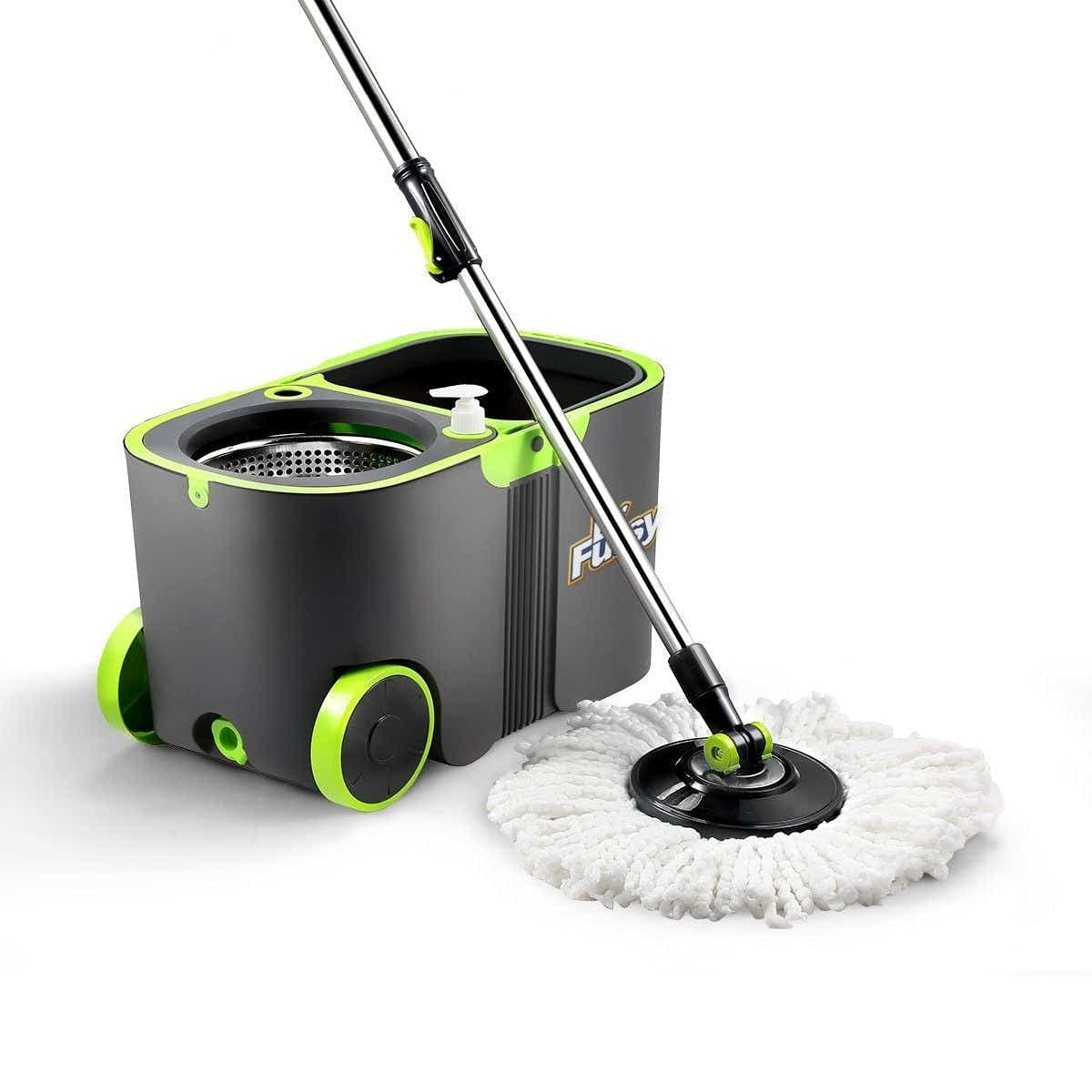 DS BD 360 Degree Spin Rotating Mop Bucket Set w/ Wheels and 4 Microfiber Heads