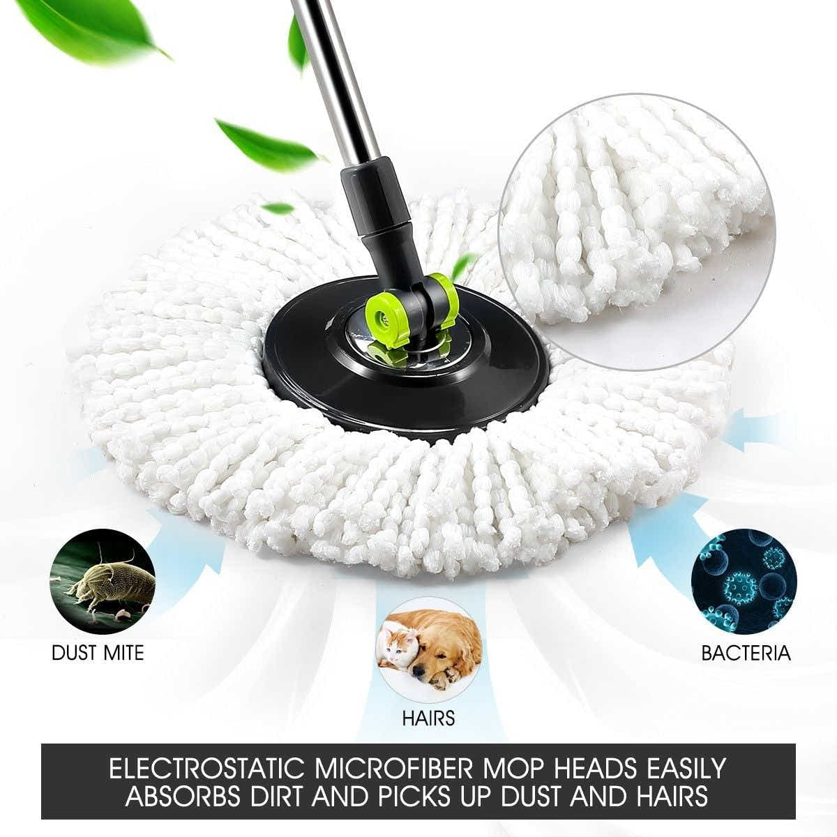 DS BD 360 Degree Spin Rotating Mop Bucket Set w/ Wheels and 4 Microfiber Heads