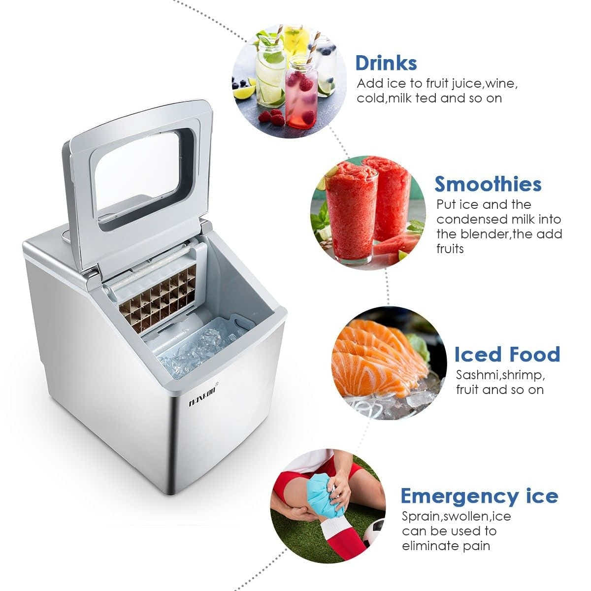 DS BD Maxkon 3.2L Portable Ice Cube Maker Commercial Fast Benchtop Freezer