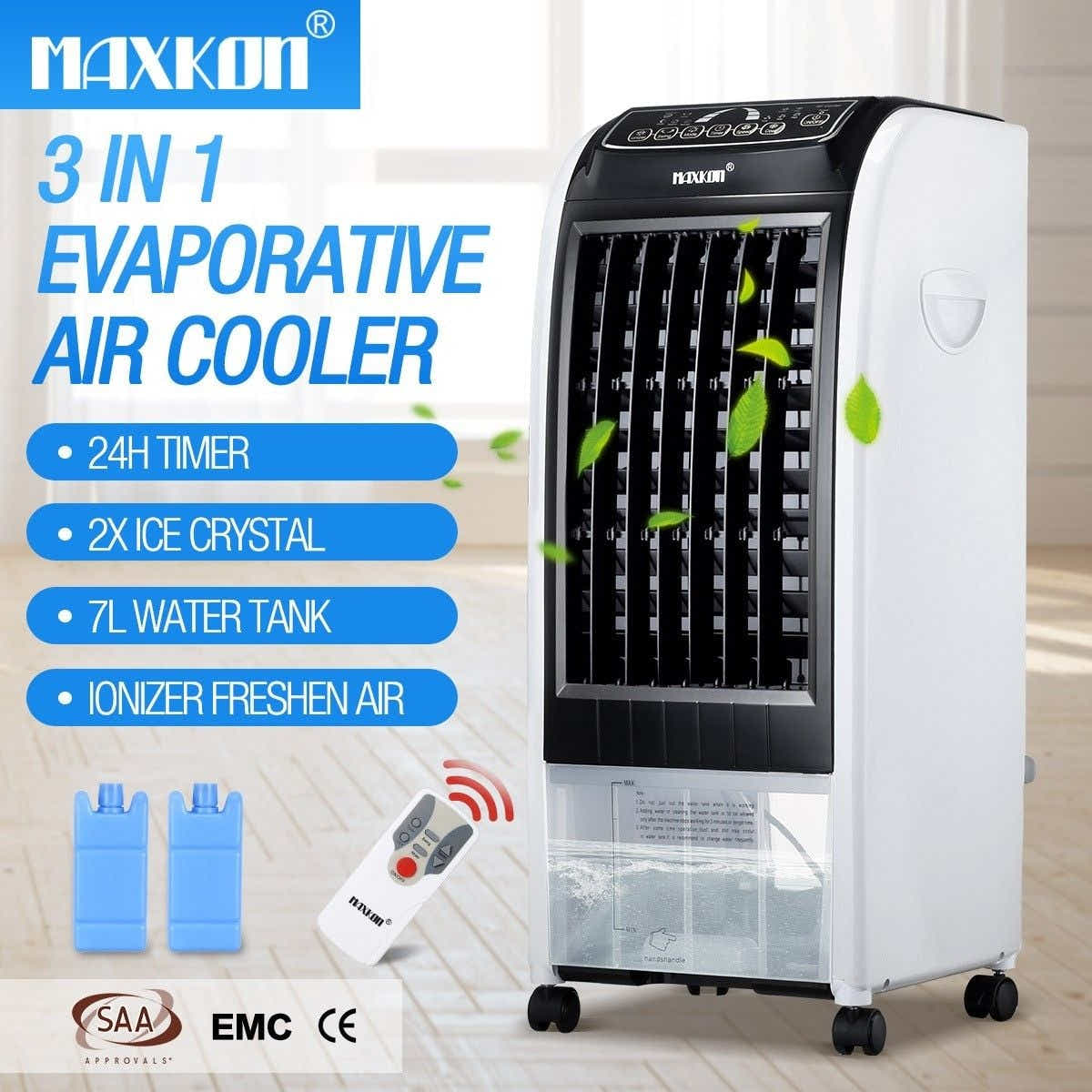 DS BD MAXKON 7L Evaporative Air Cooler Fan Button 3 Modes W/Remote Control Black