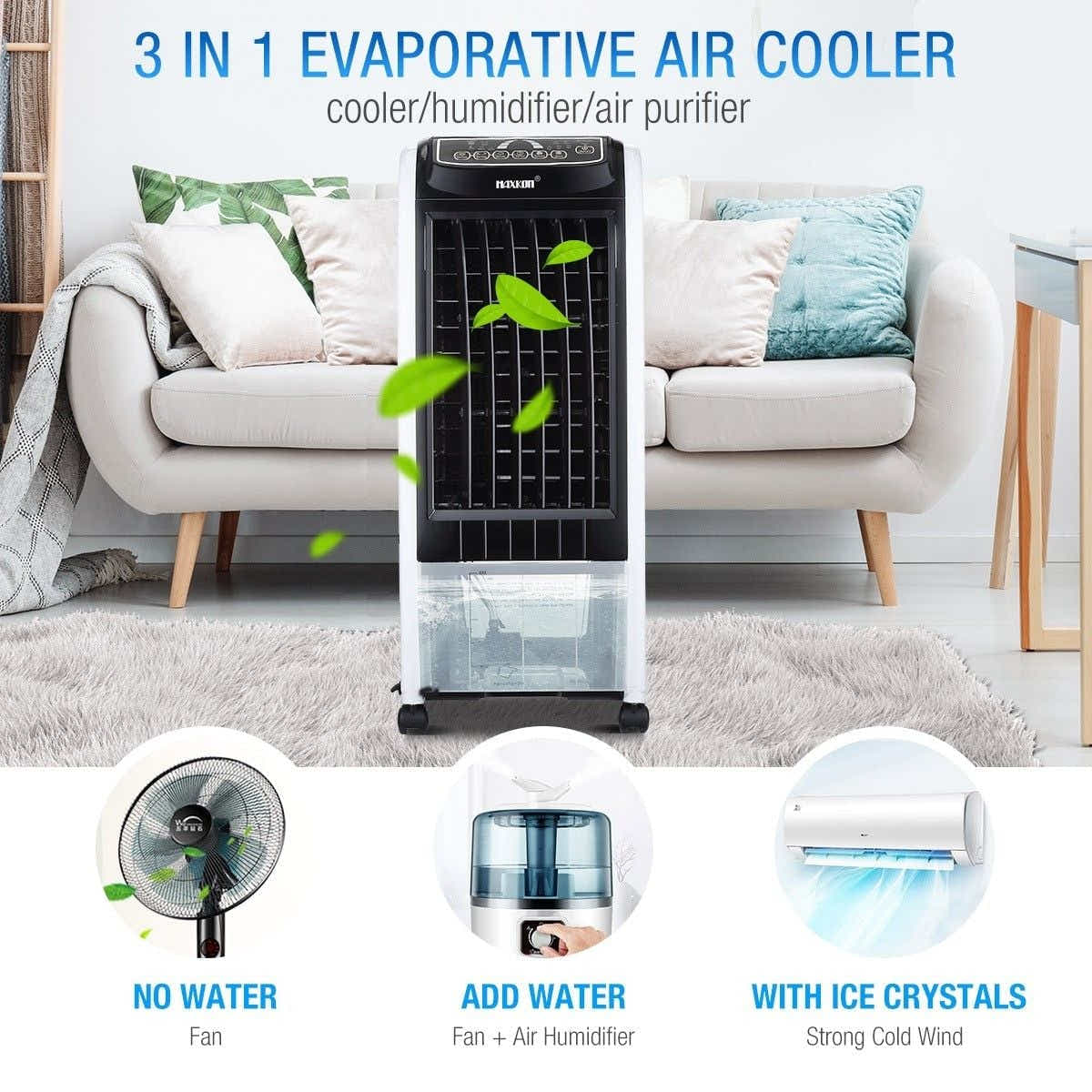 DS BD MAXKON 7L Evaporative Air Cooler Fan Button 3 Modes W/Remote Control Black