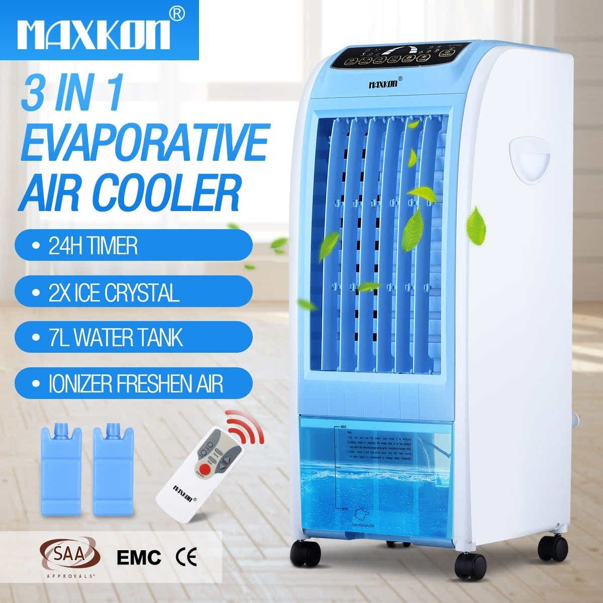 DS BD MAXKON 7L Evaporative Air Cooler Fan Button 3 Modes W/Remote Control Blue