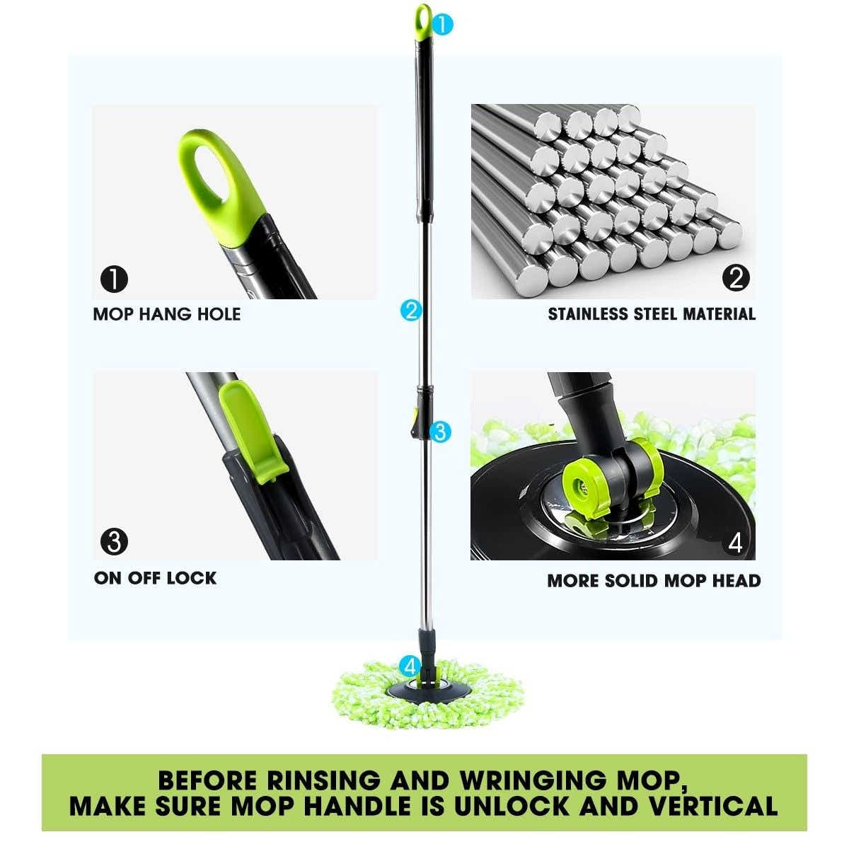 DS BD Spin Mop Bucket 360 Degree System Adjustable Handle 4 Swivel Mops DR FUSSY