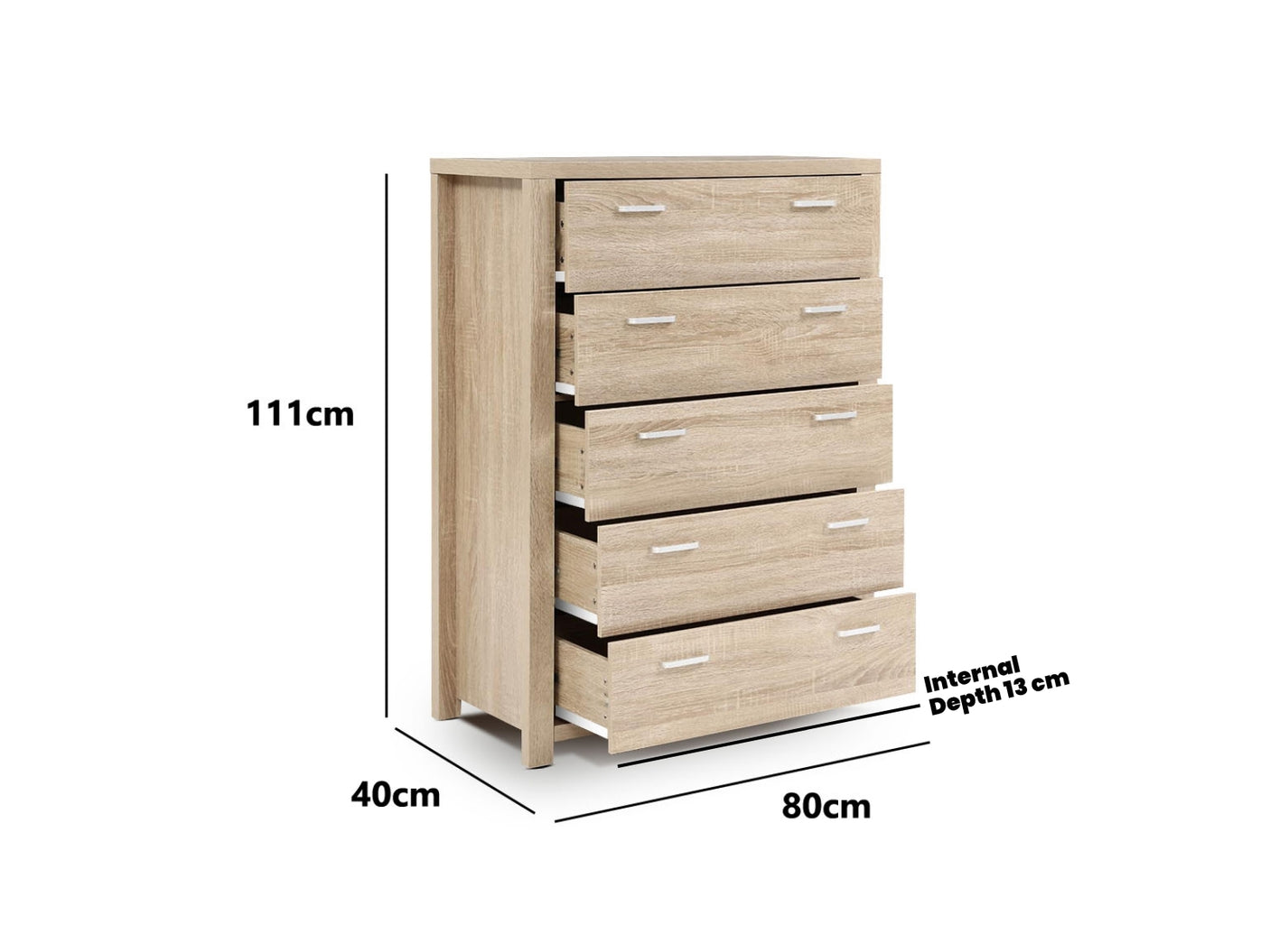 Skog Wooden Tallboy 5-Drawer 111 cm