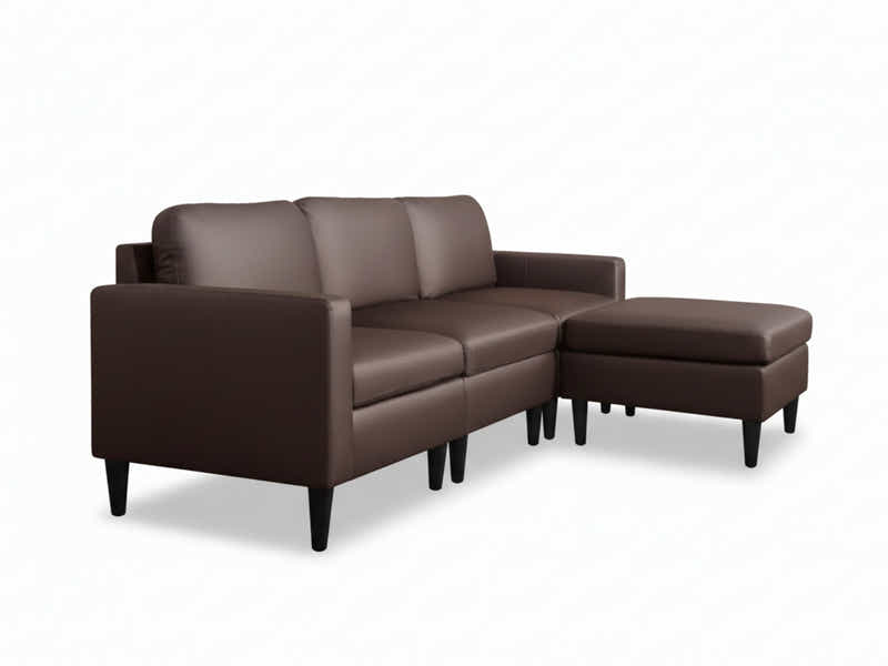 Moser PU Leather Sofa With Ottoman - Brown
