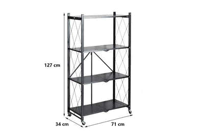 DS BS Foldable 4 Tier Kitchen Trolley Shelving Unit with Wheels
