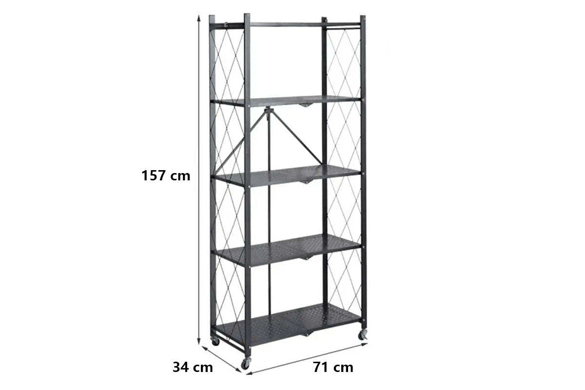 DS BS Foldable 5 Tier Kitchen Trolley Shelving Unit with Wheels