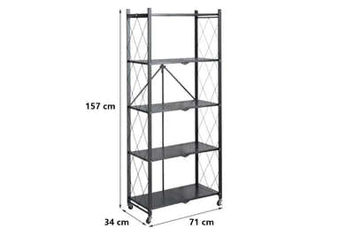 DS BS Foldable 5 Tier Kitchen Trolley Shelving Unit with Wheels