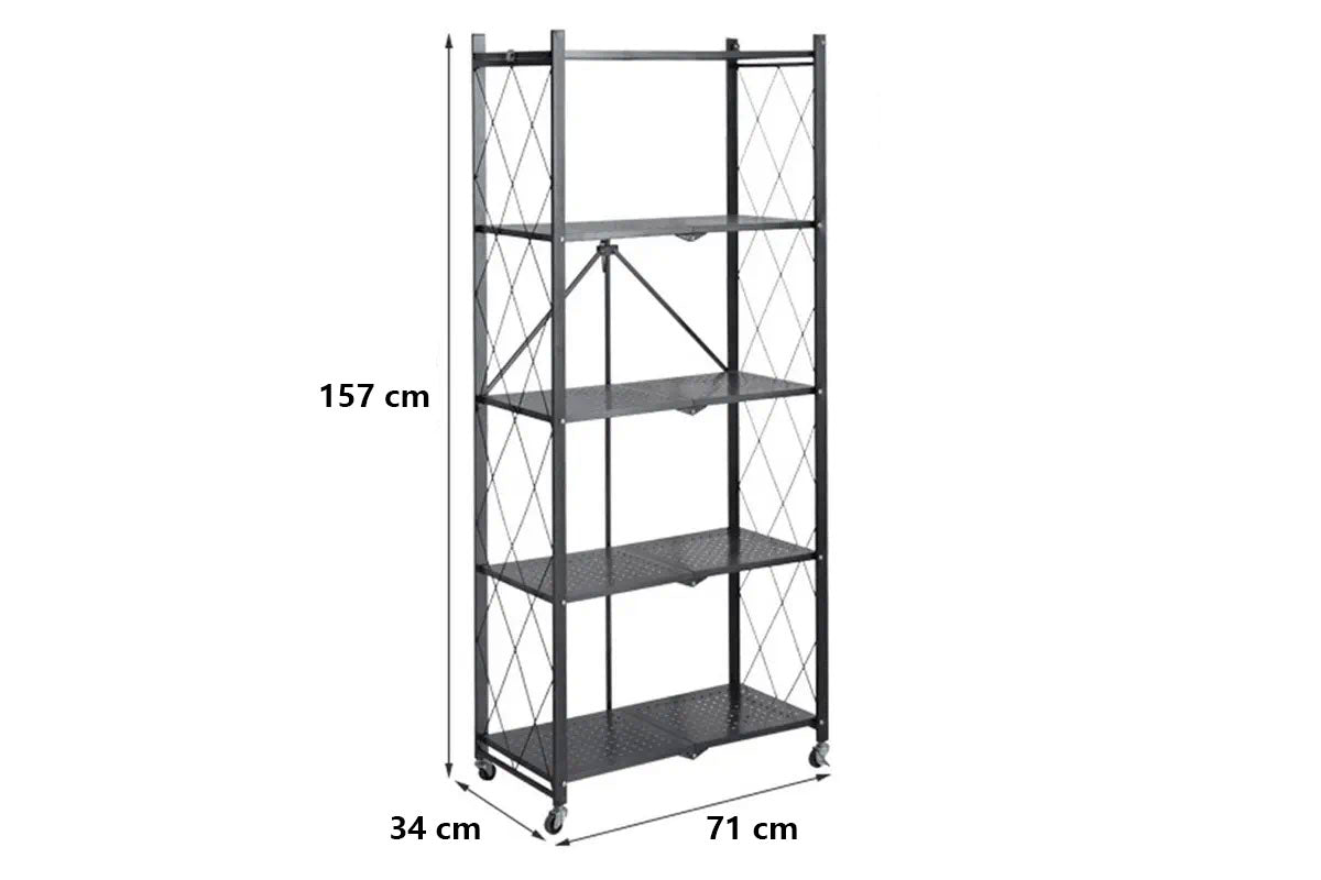DS BS Foldable 5 Tier Kitchen Trolley Shelving Unit with Wheels