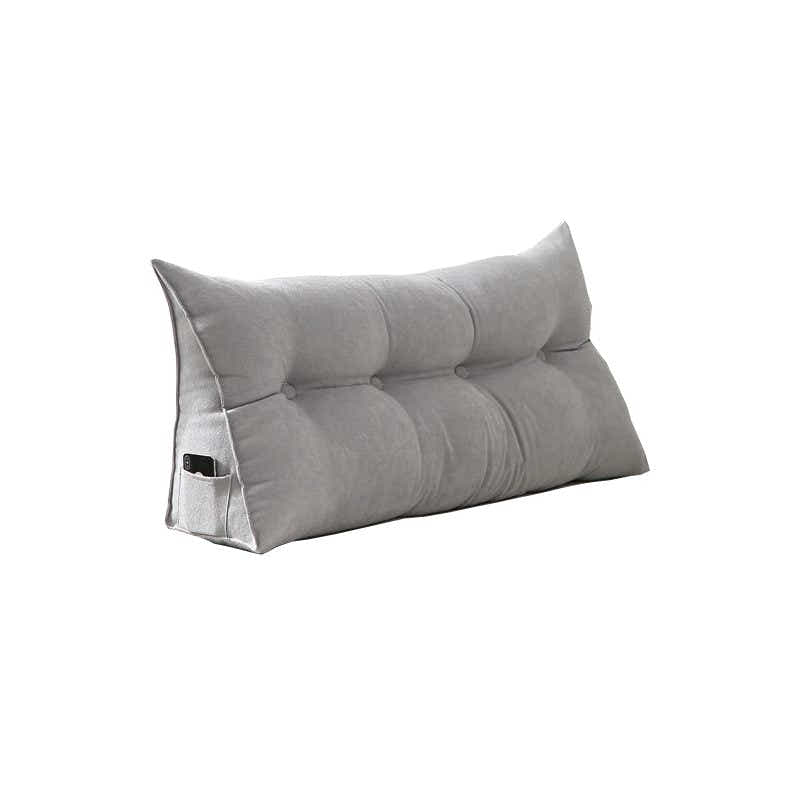 DS BS 120CM Cotton Linen Filled Triangular Wedge Bed Cushion-Gray