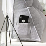 DS BS 120CM Cotton Linen Filled Triangular Wedge Bed Cushion-Gray