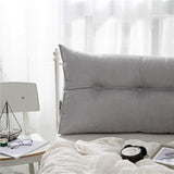 DS BS 120CM Cotton Linen Filled Triangular Wedge Bed Cushion-Gray