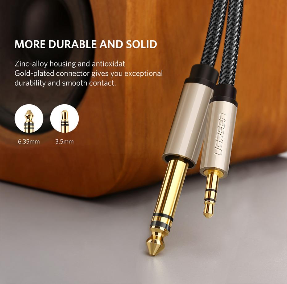 DS PB UGREEN 3.5mm TRS to 6.35mm TS Stereo Audio Cable - 2M - Gray