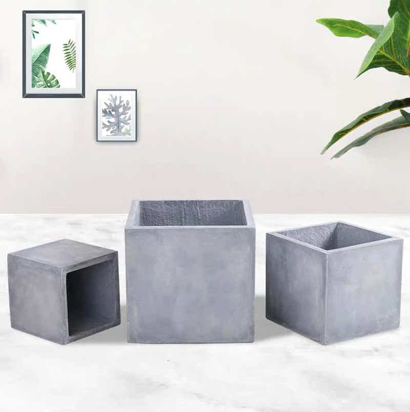 DS BS Modern Cement Gray Planter Box Cube-28CM