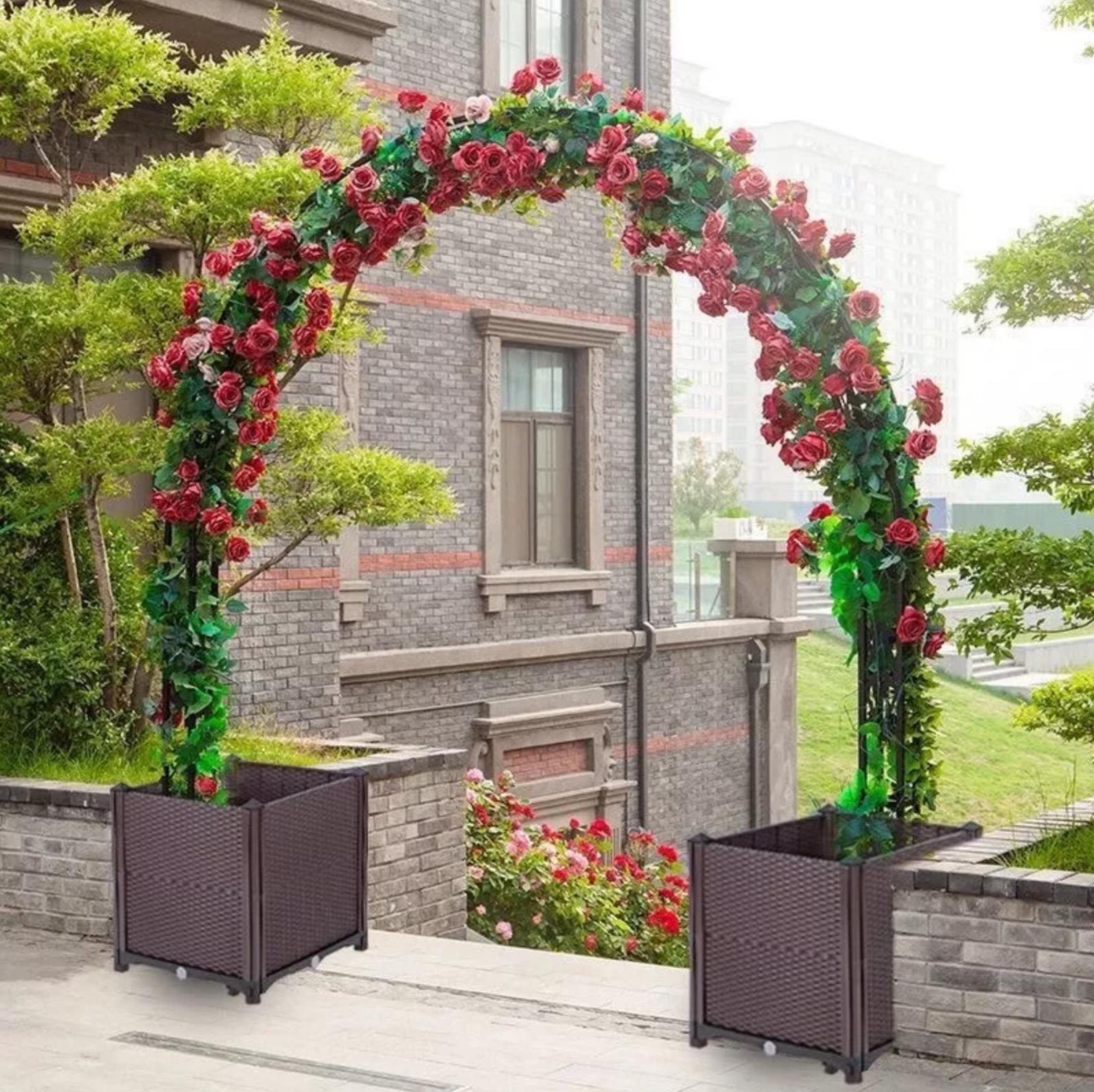 DS BS Metal Garden Arbor Wedding Arch Rack Stand with 2 Planting Box