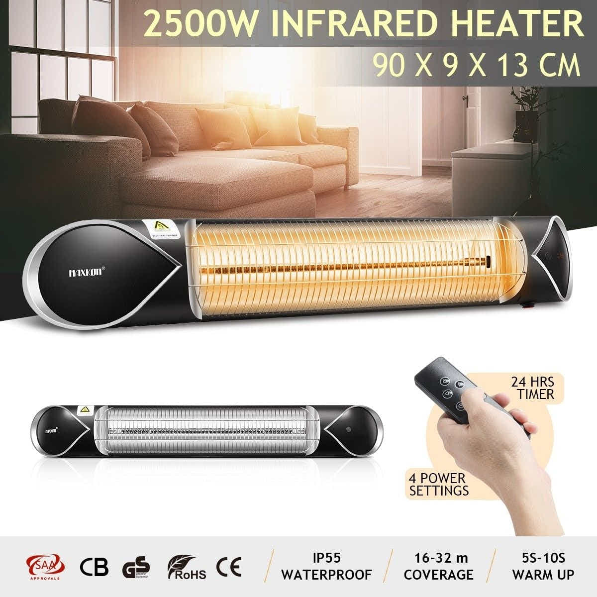 DS BD Maxkon 2500W Carbon Fibre Infrared Heater Instant Heat Electric Strip