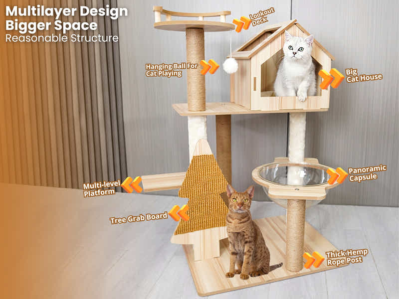 Wooden Cat Tree - 100cm