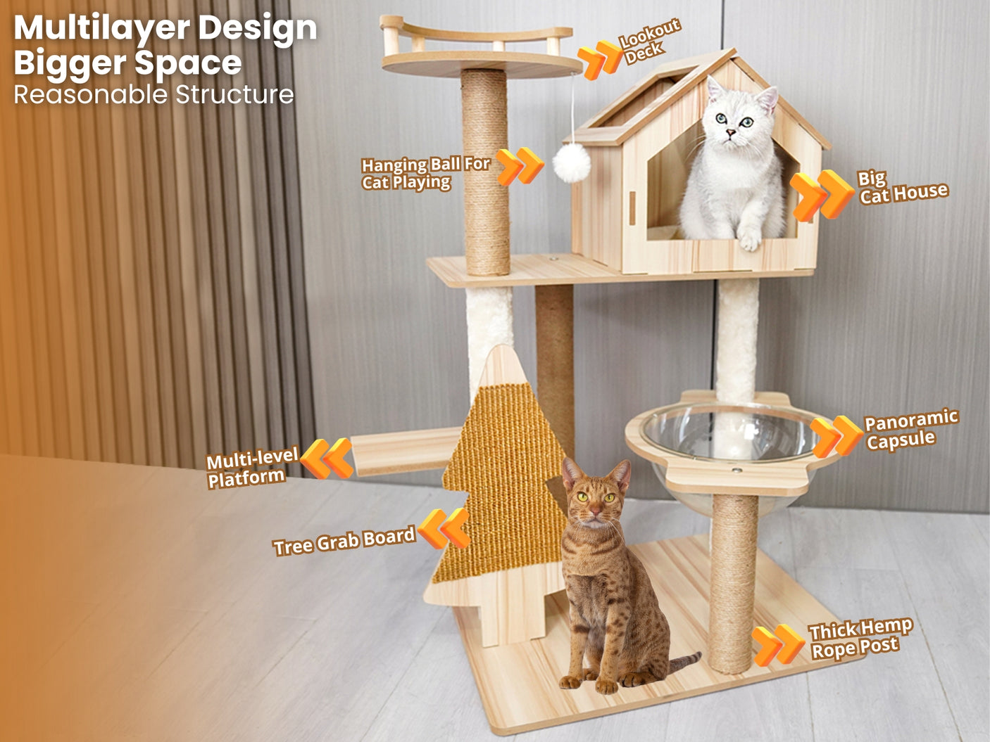 Cat Tree Wooden 1m