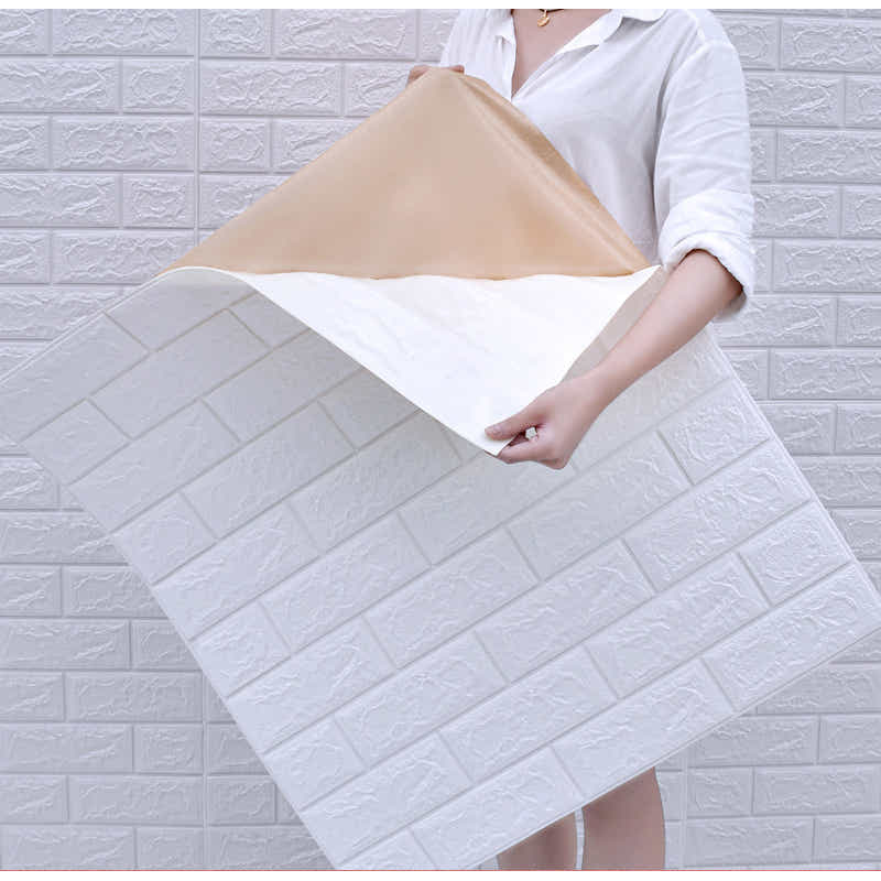 DS BS 5Pcs 3D Brick Self Adhesive Wallpaper Panels 70X75CM-White