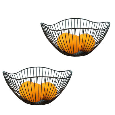 DS BS 2 Pack Lotus Leaf Shape Metal Wire Fruit Bowl Basket Black