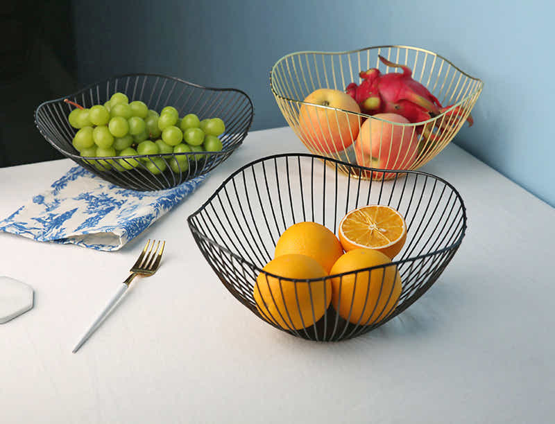 DS BS 2 Pack Lotus Leaf Shape Metal Wire Fruit Bowl Basket Black