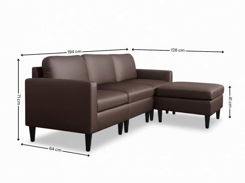 Moser PU Leather Sofa With Ottoman - Brown