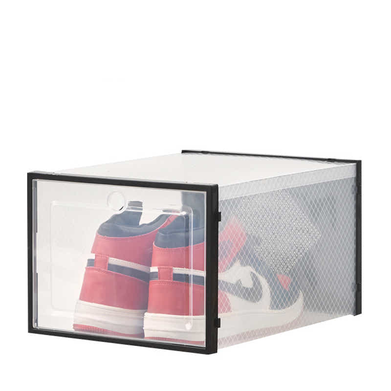 DS BS 3 Pack Plastic Stackable Shoe Storage Box with Lids-Black