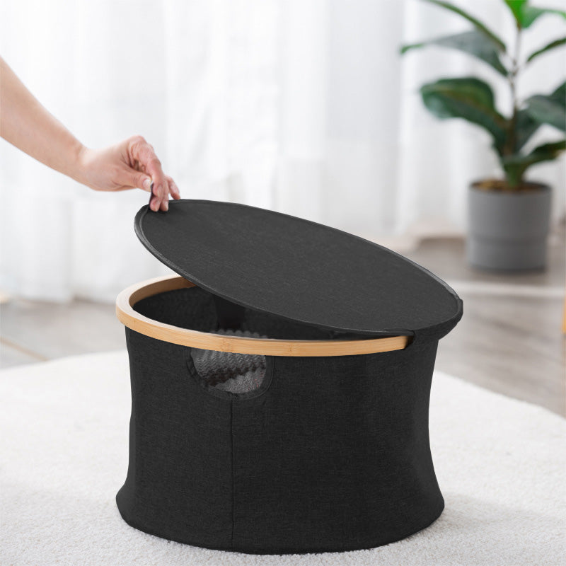 DS BS Bamboo-framed Large Laundry Hamper with Lid Cylinder Black
