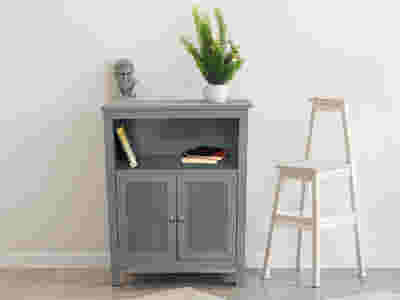 2-Door Rattan Storage Cabinet - Grey