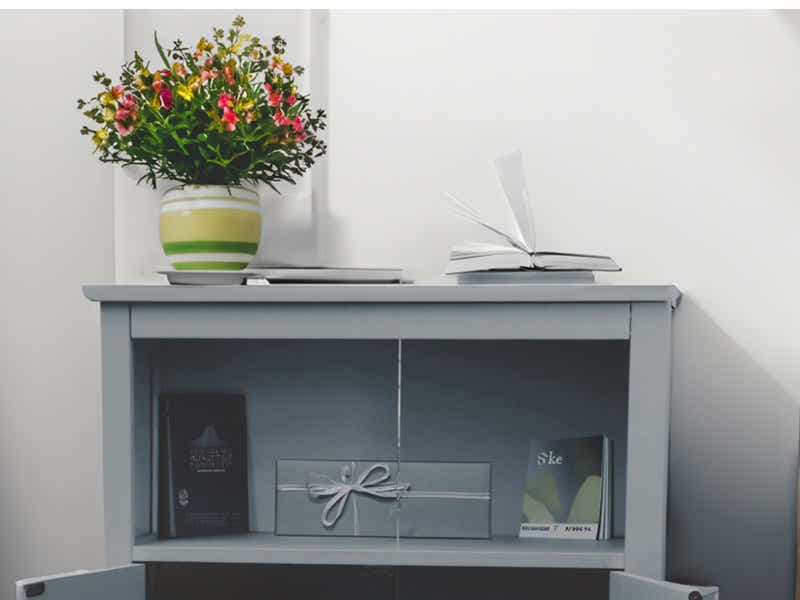 2-Door Rattan Storage Cabinet - Grey