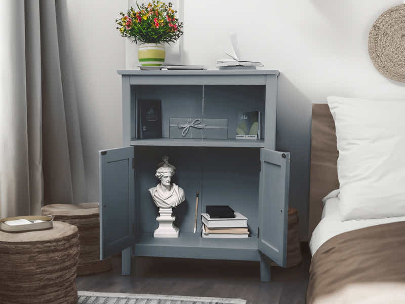 2-Door Rattan Storage Cabinet - Grey