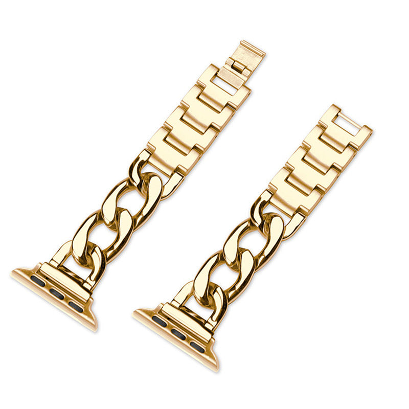 DS BS Stainless Steel Chain Bracelet for Apple Watch Band for 38/40/41 MM-Gold
