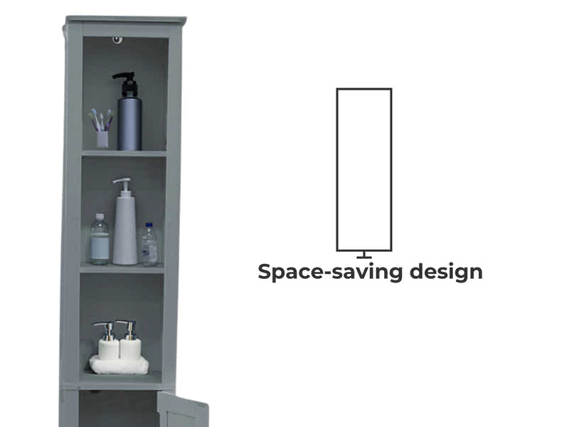 Tower Cabinet with Rattan Door - Grey