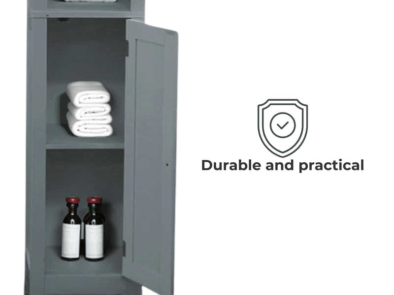 Tower Cabinet with Rattan Door - Grey