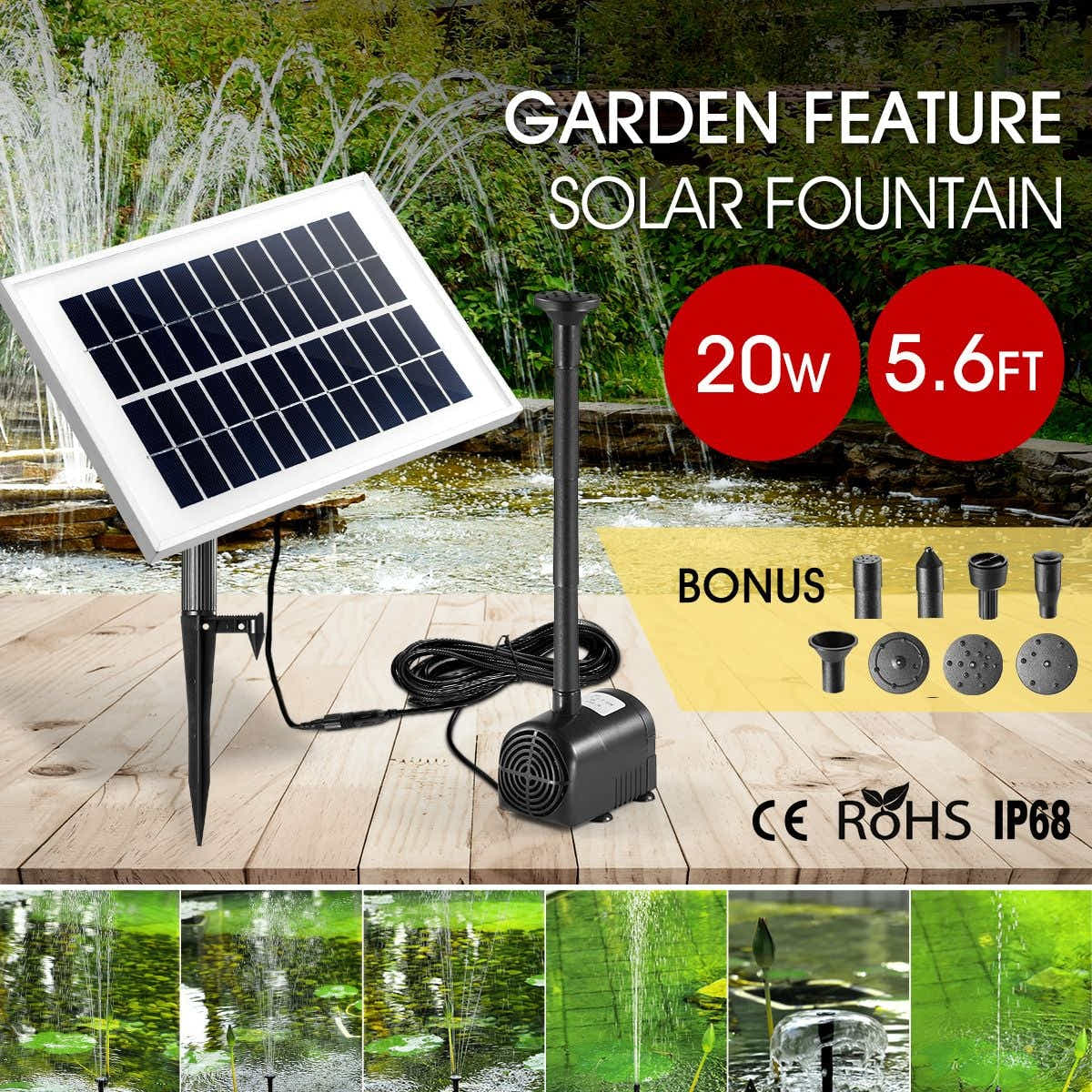 DS BD 20W Solar Powered Fountain Water Pump for Outdoor Garden Pond Pool