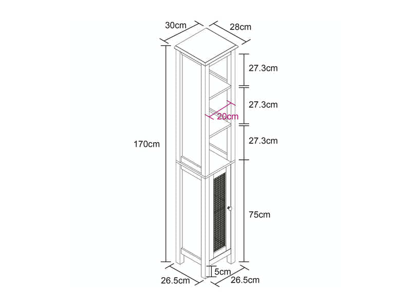Tower Cabinet with Rattan Door - Grey