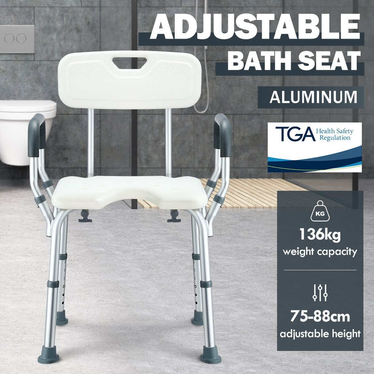 DS BD Medical Shower Chair Bathtub Bath Seat Stool with Back and Armrests
