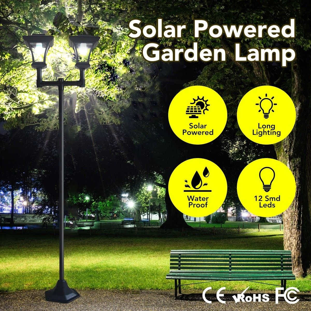 DS BD Deluxe Outdoor Solar Lights Garden Lamp Post with Double