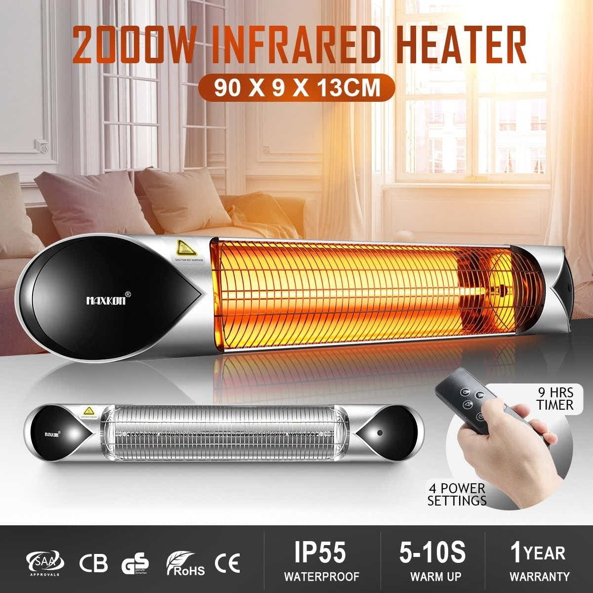 DS BD New Maxkon 2000W Carbon Fibre Infrared Heater Instant Heat Remote Control
