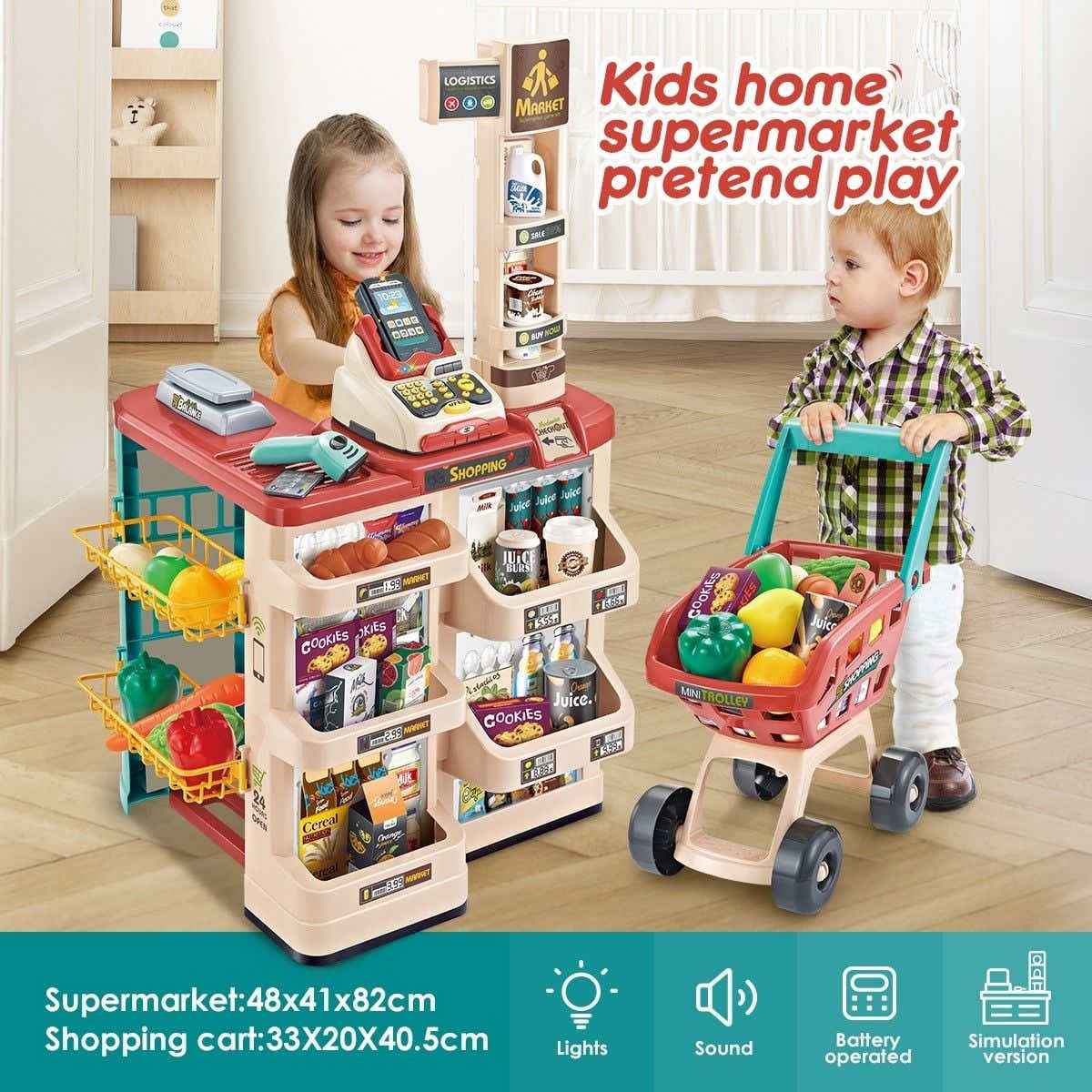 DS BD 48 Pieces Preschool Kids Pretend Play Shop Grocery Supermarket Trolley