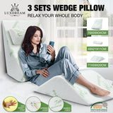 DS BD Luxdream 3 Pcs Foam Bed Wedge Pillow Leg Elevation Breathable Cover