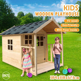 DS BD Wooden Cubby House for Kids Outdoor Playhouse with Flooring