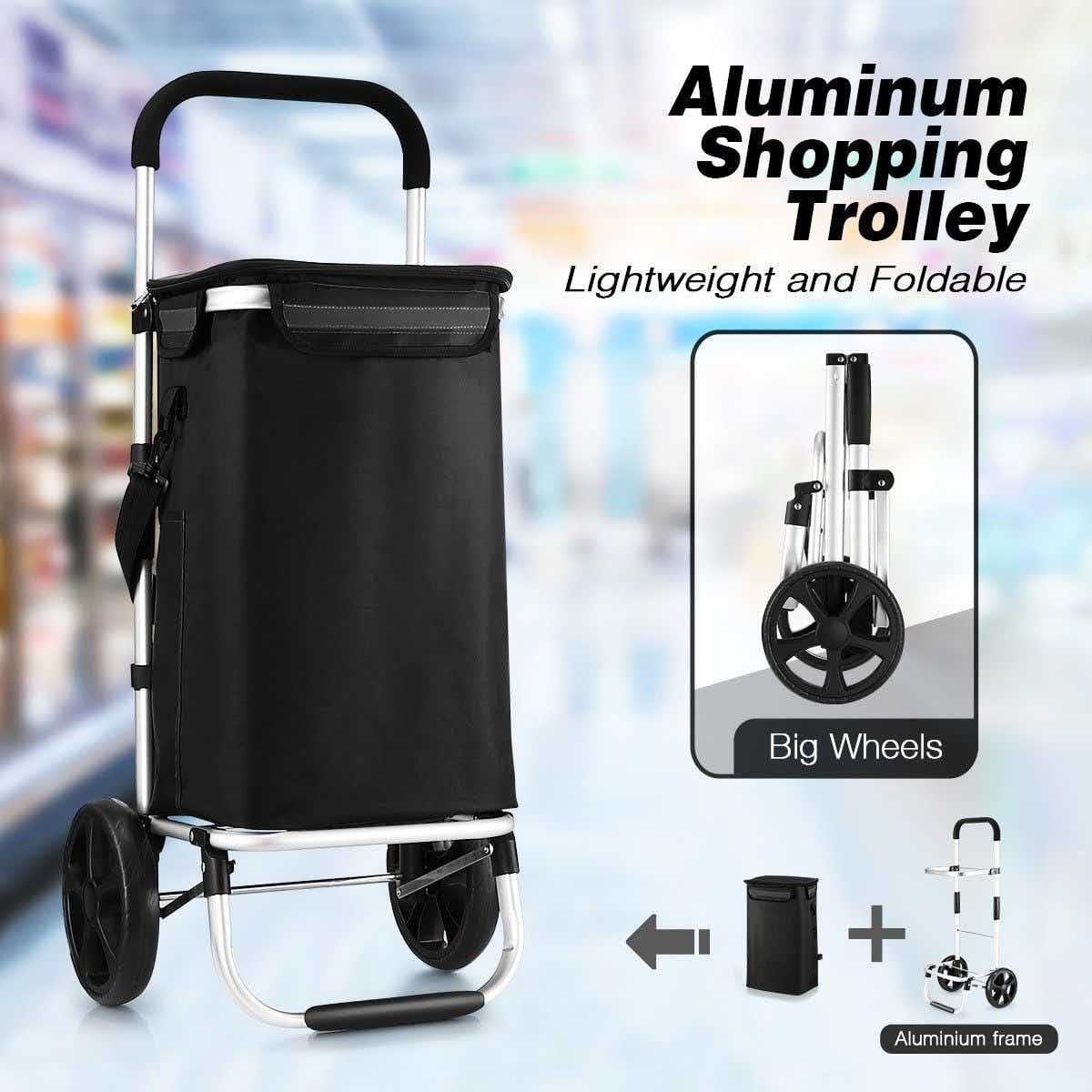DS BD Shopping Cart Foldable Trolley Grocery Bag Waterproof Aluminium Black